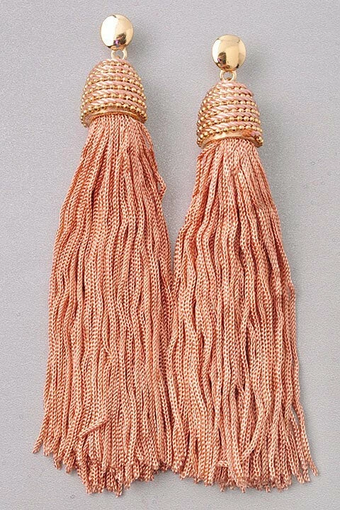 Vendor-unknown Morah Taupe Long Tassel Earrings ACCESSORIES