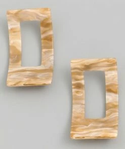 Vendor-unknown ACCESSORIES Aiko Beige Acetate Curved Rectangle Earrings