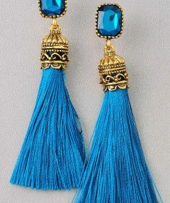 Vendor-unknown Sammy Blue Rhinestone Long Tassel Earrings ACCESSORIES