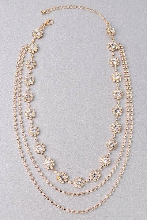 Vendor-unknown Saydie Golden Multi Layers Rhinestone Necklace ACCESSORIES