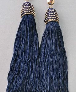 Vendor-unknown ACCESSORIES Morah Navy Long Tassel Earrings