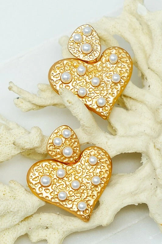 Vendor-unknown ACCESSORIES Jarvis Gold Double Heart Pearl Earrings