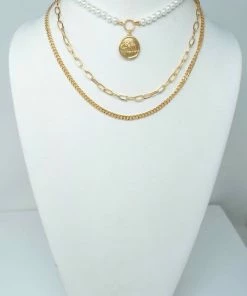 Vendor-unknown ACCESSORIES Lorna Gold Pearl & Coin With Chunky Chain Necklace
