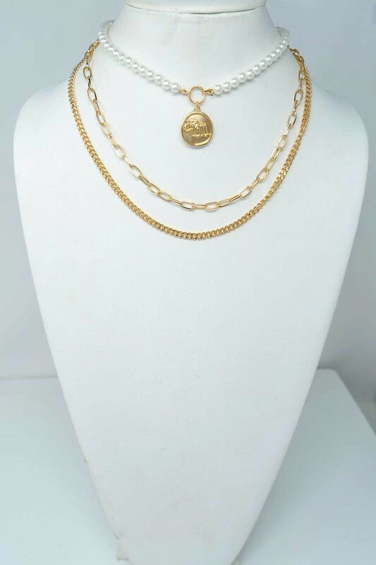 Vendor-unknown ACCESSORIES Lorna Gold Pearl & Coin With Chunky Chain Necklace