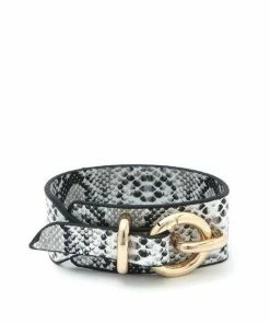 Vendor-unknown ACCESSORIES Lanna Hoop Buckle Snake Print Leather Bracelet