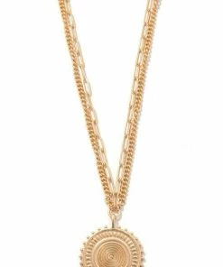 Vendor-unknown ACCESSORIES Silvie Gold Double Strand Disc Pendant Necklace