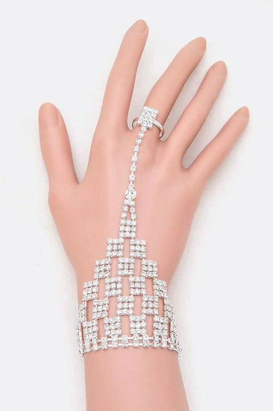 Vendor-unknown Fabia Silver Rhinestone Statement Palm Ring Bracelet JUST IN