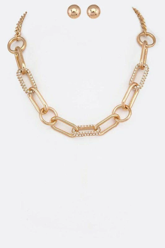 Vendor-unknown Jessie Gold Crystal Accent Chain Link Iconic Necklace Set JUST IN
