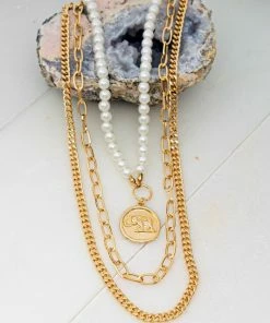 Vendor-unknown ACCESSORIES Lorna Gold Pearl & Coin With Chunky Chain Necklace