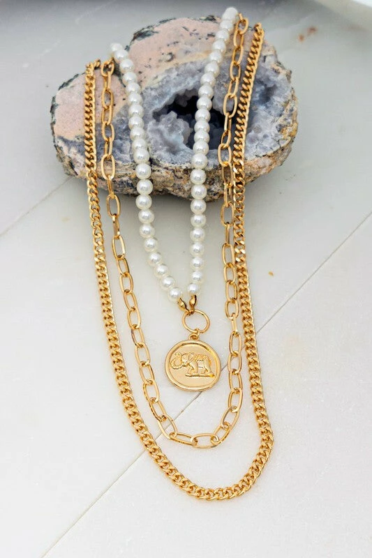 Vendor-unknown ACCESSORIES Lorna Gold Pearl & Coin With Chunky Chain Necklace