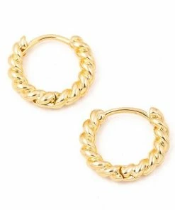 Vendor-unknown Donna Gold Solid Twisted Metallic Hoop Earrings ACCESSORIES