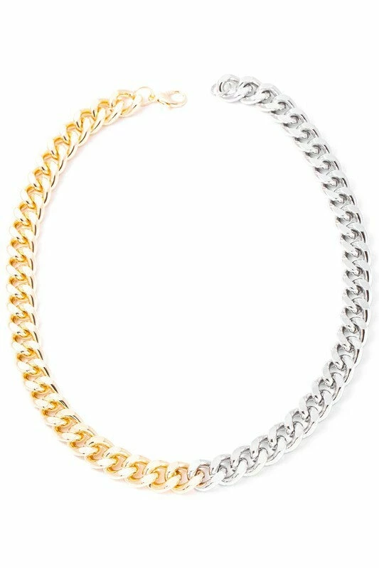 Vendor-unknown JUST IN Melanie Gold & Silver Two Tone Simple Curb Chain Necklace