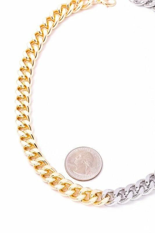 Vendor-unknown JUST IN Melanie Gold & Silver Two Tone Simple Curb Chain Necklace