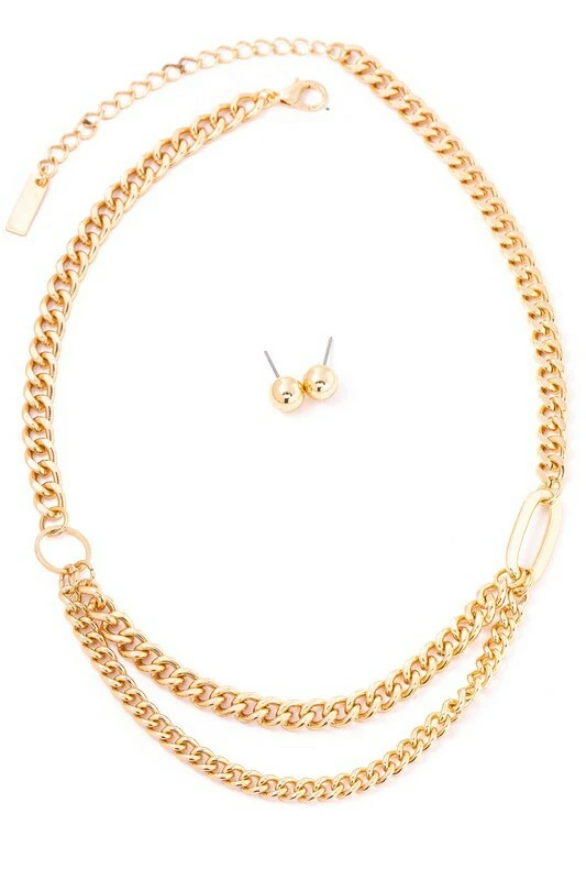 Vendor-unknown Sarah Gold Curb Chain Necklace Set