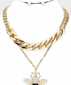 Vendor-unknown Katy Gold Pearl Honey Bee Pendant Chain Layered Necklace JUST IN