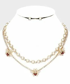 Vendor-unknown JUST IN Farrah Gold Pearl Honey Bee Accented Layered Necklace
