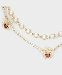 Vendor-unknown JUST IN Farrah Gold Pearl Honey Bee Accented Layered Necklace