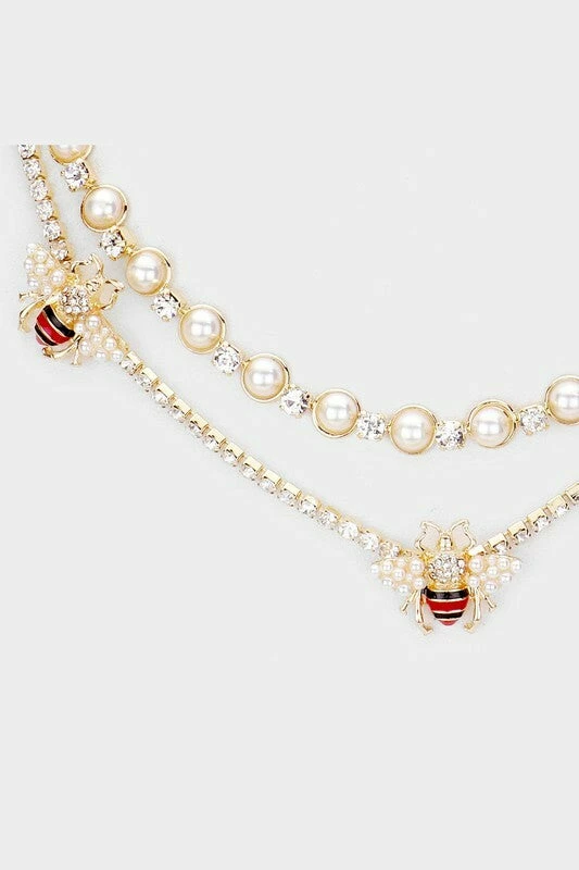 Vendor-unknown JUST IN Farrah Gold Pearl Honey Bee Accented Layered Necklace