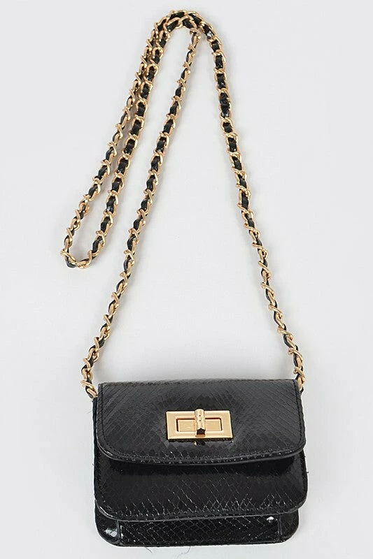 Vendor-unknown Lamar Gold Shinny Snake Pattern Cross Body Bag