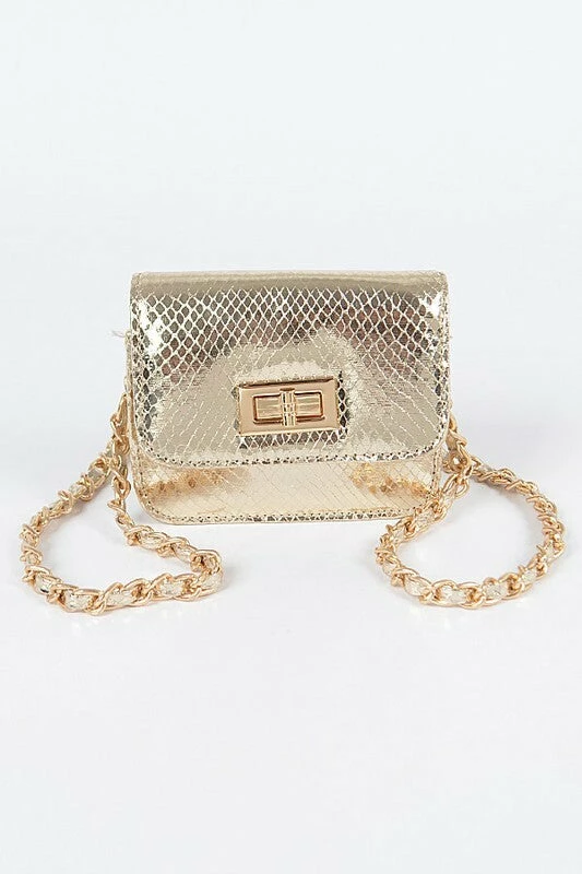 Vendor-unknown Lamar Gold Shinny Snake Pattern Cross Body Bag