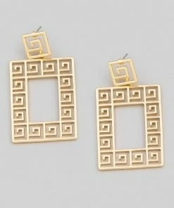 Vendor-unknown Maxim Gold Rectangle Swirl Frame Drop Earrings