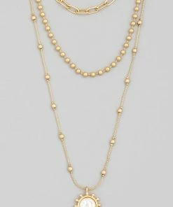 Vendor-unknown Lorelai Gold Layered Pearl Sun Pendant Necklace JUST IN