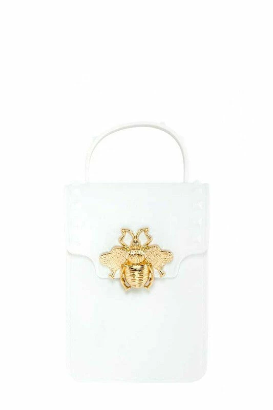 Vendor-unknown JUST IN Stephany White Gold Bee Decorated Rectangular Jelly Bag