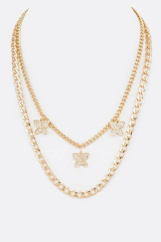 Vendor-unknown JUST IN Marra Gold Crystal Butterfly Layer Chain Necklace