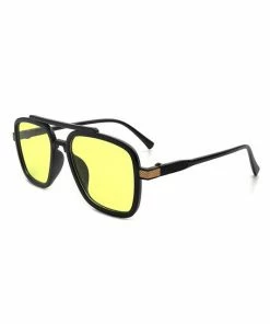 Vendor-unknown Briella Yellow Square Aviator Retro Sunglasses