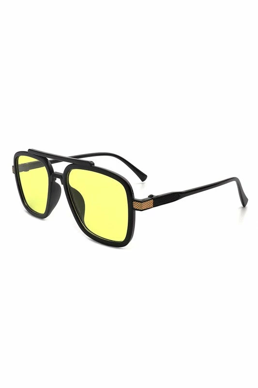 Vendor-unknown Briella Yellow Square Aviator Retro Sunglasses