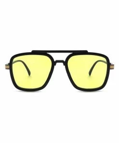 Vendor-unknown Briella Yellow Square Aviator Retro Sunglasses