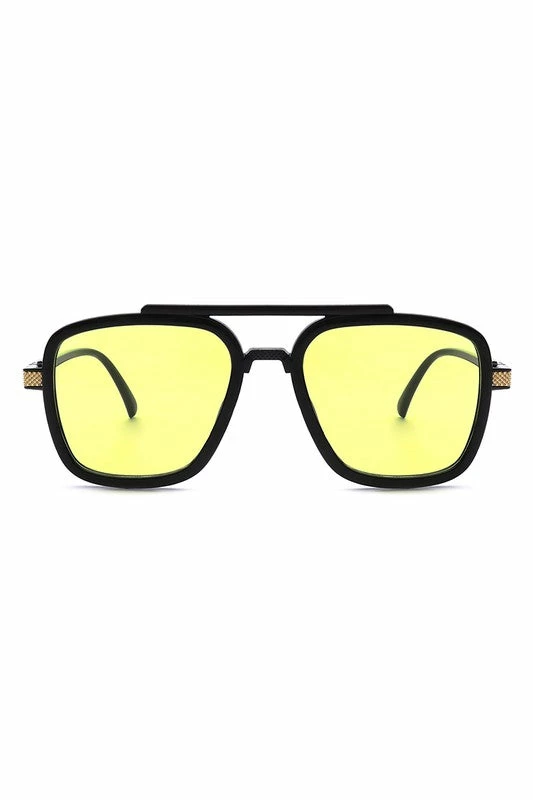 Vendor-unknown Briella Yellow Square Aviator Retro Sunglasses