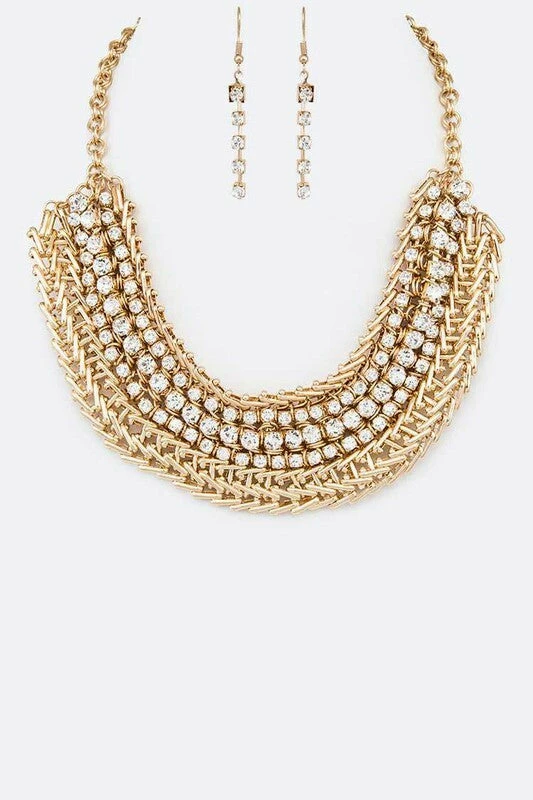 Vendor-unknown Ajay Gold Crystal Collar Statement Necklace Set Necklace JUST IN