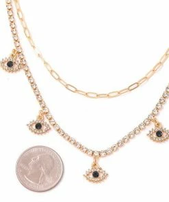 Vendor-unknown Alexandra Gold Evil Eye Pave Charm Station Necklace