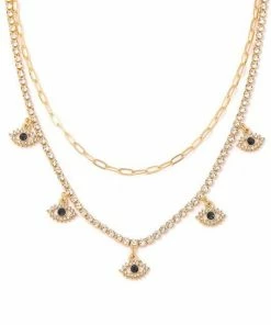Vendor-unknown Alexandra Gold Evil Eye Pave Charm Station Necklace