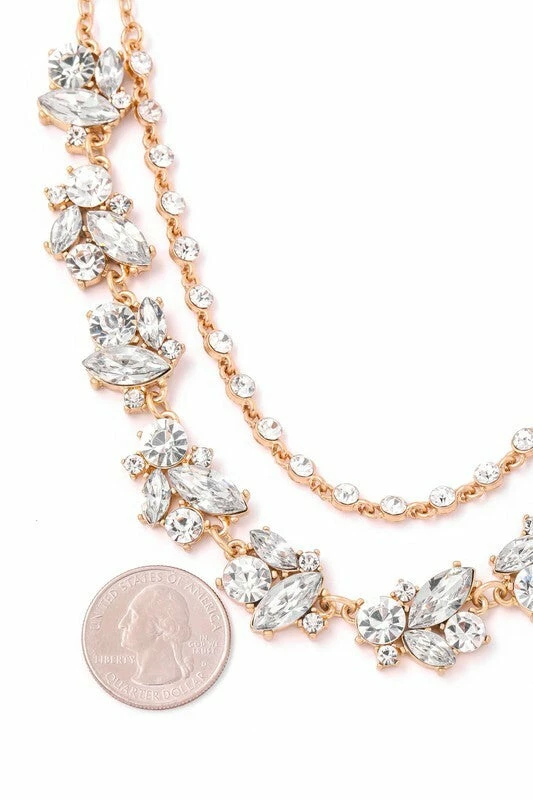 Vendor-unknown Morra Gold Crystal Station Double Chain Necklace