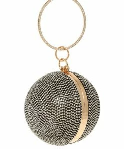 Vendor-unknown JUST IN Disco Black Round Rhinestone Clutch Bag