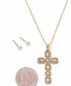 Vendor-unknown JUST IN Lauren Gold Square Rhinestone Cross Pendant Necklace