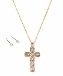 Vendor-unknown JUST IN Lauren Gold Square Rhinestone Cross Pendant Necklace