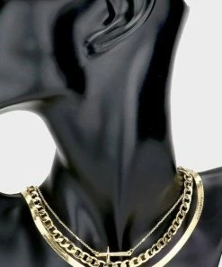 Vendor-unknown JUST IN Deena Gold Cross Pendant Triple Necklace