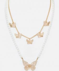 Vendor-unknown Capri Gold Multi Layer Pearl & Butterfly Embellished Necklace Set