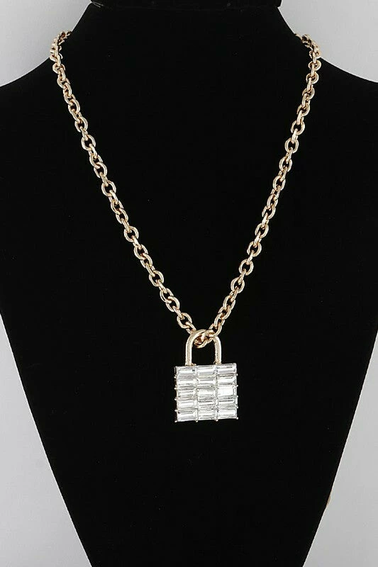 Vendor-unknown Jaden Gold Bulky Lock Pendant Chain Necklace