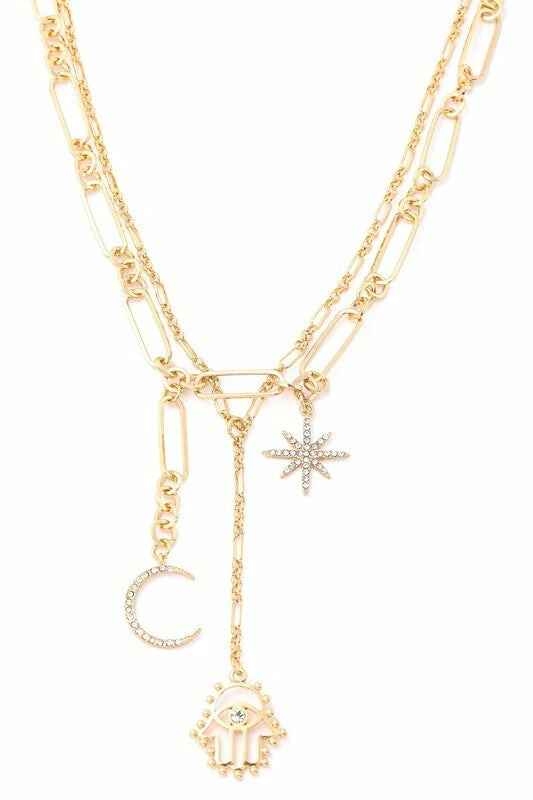 Vendor-unknown JUST IN Shanny Gold Star Moon Hamsa Pendant Layered Necklace
