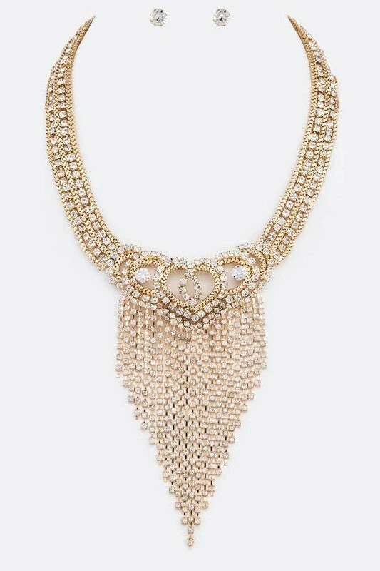 Vendor-unknown Josie Gold Fringe Rhinestone Statement Necklace JUST IN