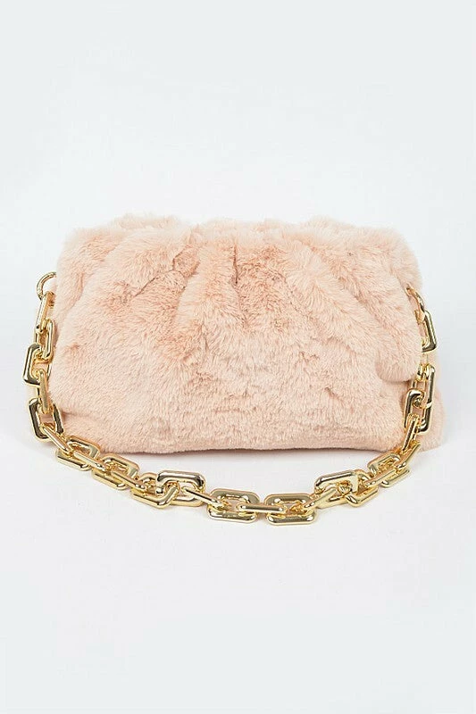 Vendor-unknown JUST IN Malina Nude Faux Fur Crossbody Bag