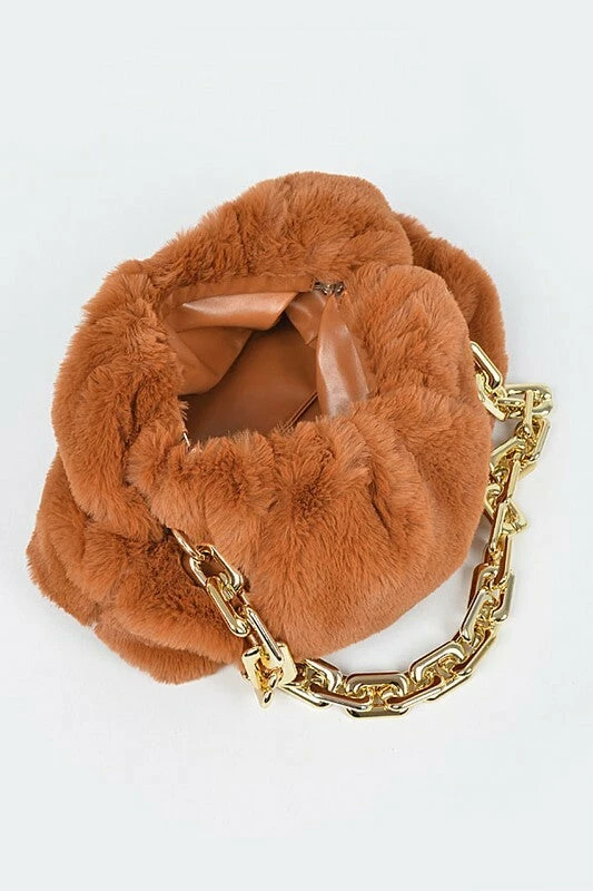 Vendor-unknown JUST IN Malina Nude Faux Fur Crossbody Bag