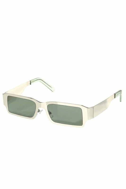 Vendor-unknown Neo Silver Green Lens Retro Rectangle Sunglasses