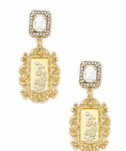 Vendor-unknown Janice Gold Vintage Floral Square Post Earrings JUST IN