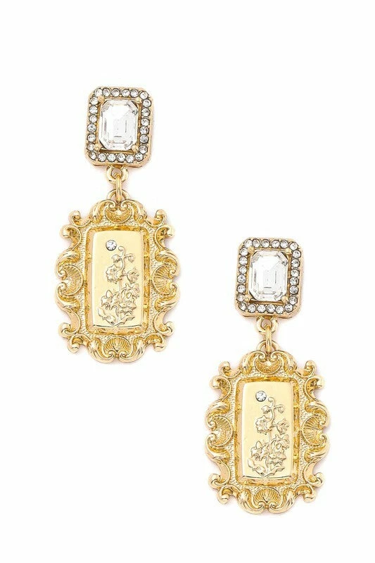 Vendor-unknown Janice Gold Vintage Floral Square Post Earrings JUST IN