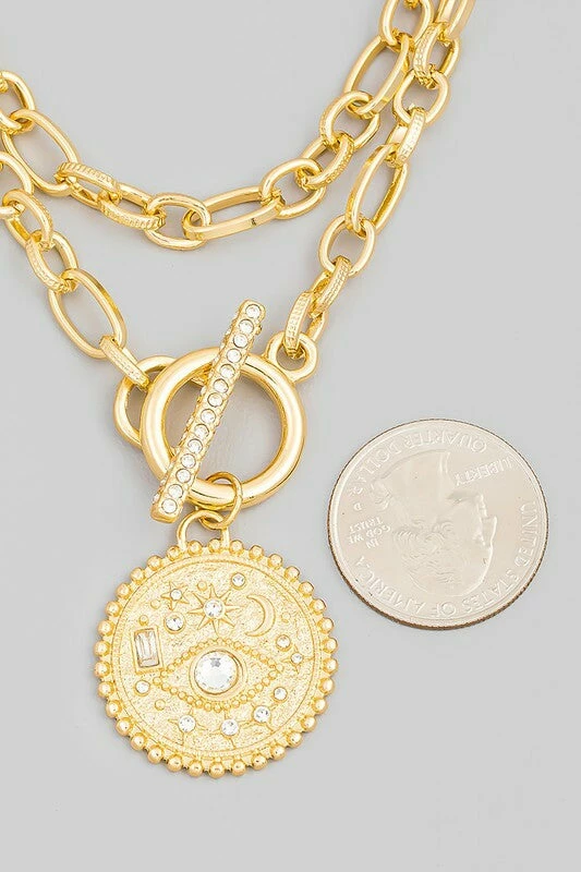 Vendor-unknown Kady Gold Toggle Chain Layered Evil Eye Coin Necklace JUST IN